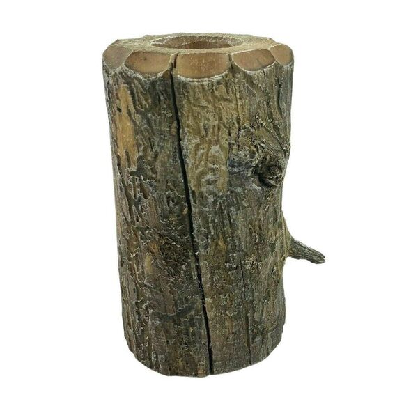 Rustic Hand Carved Wooden Candle Holder With Bearded Face Design - Picture 3 of 6